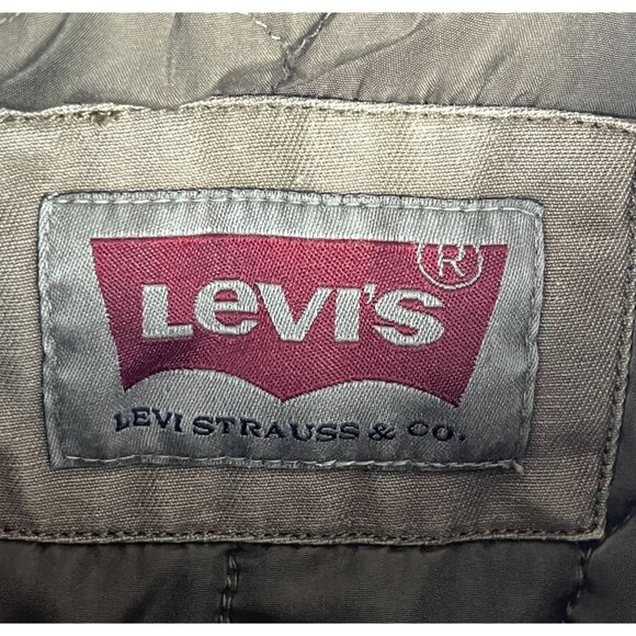 Levi's Snap Front Zip Khaki Trucker Jacket Men's Sz L Tan Pockets Quilted Lining - Picture 3 of 13